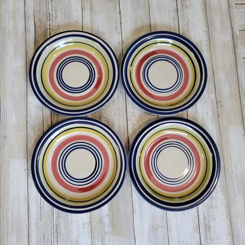 Pier 1 Summer Stripes Stoneware Salad Plates 7 1/2